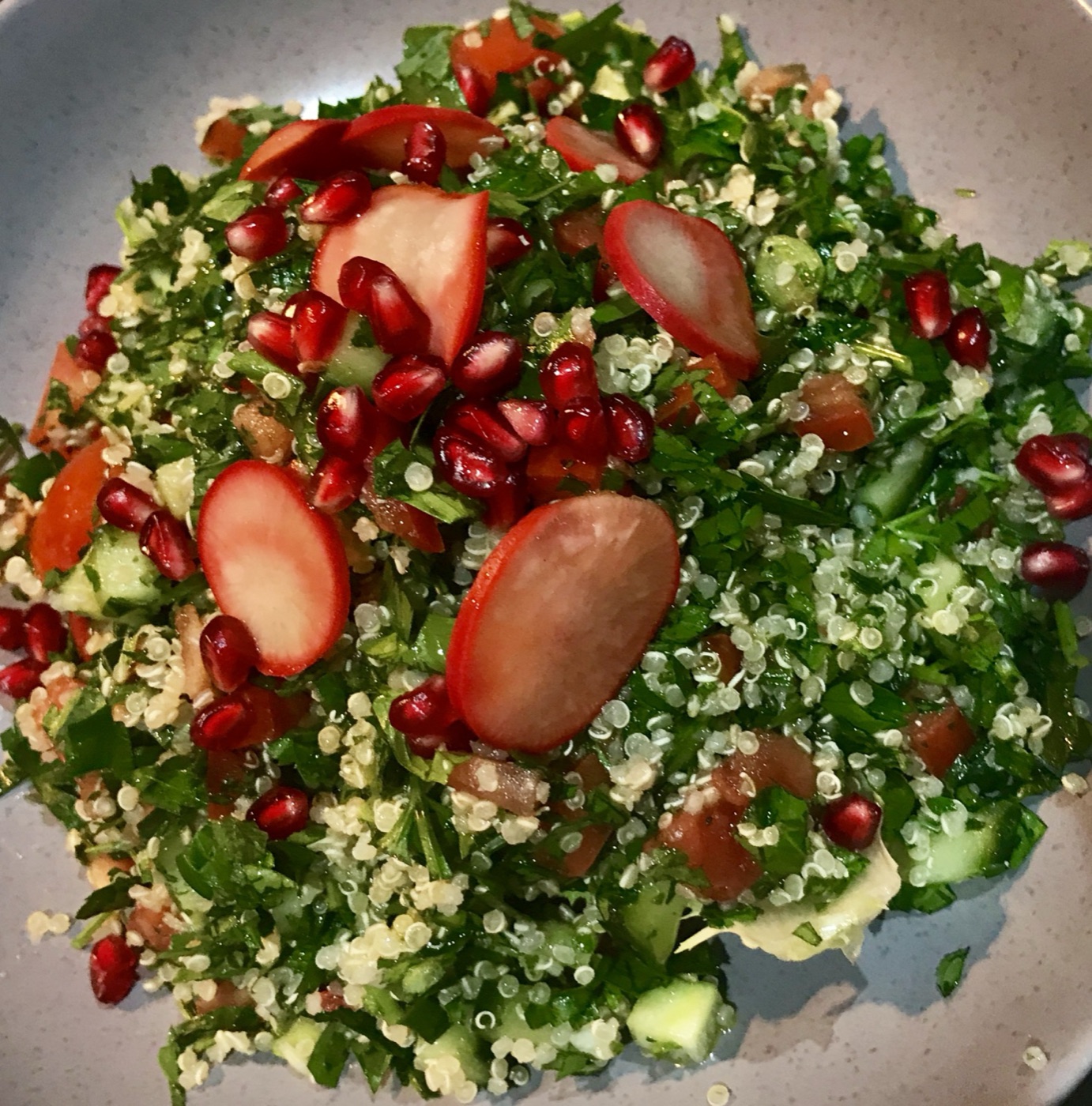 Quinoa tabbouleh flecked with pomegranate